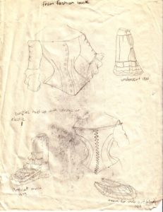 Wedding dress research sketches by Cassie Carter - graphite on paper