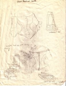 Wedding dress research sketches by Cassie Carter - graphite on paper